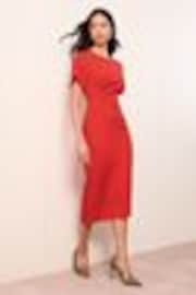 Friends Like These Red Short Sleeve Midi Tailored Dress With Ruche Detail - Image 1 of 1