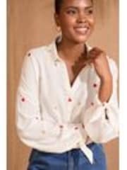 Love & Roses Ivory Heart Embroidered Stripe Tie Cuff Shirt - Image 1 of 1