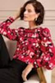 Love & Roses Red Animal Petite Print Ric Rac Trim Crew Neck Long Sleeve Blouse - Image 1 of 1