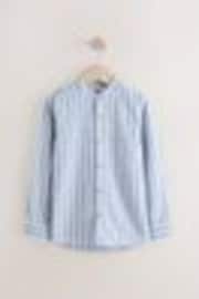 Blue Stripe Grandad Collar Linen Mix Long Sleeve Shirt (3-16yrs) - Image 1 of 1
