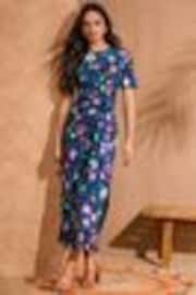 Love & Roses Blue Animal Tie Side Jersey Midi Dress - Image 1 of 1