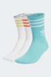 adidas Originals White/Aqua Mid Cut Crew Socks 3 Pack - Image 1 of 1