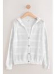 Weiß - Leichte Kapuzenstrickjacke aus Mesh mit Ziernähten - Bild 1 von 1