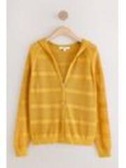 Gelbes Ocker - Leichte Kapuzenstrickjacke aus Mesh mit Ziernähten - Bild 1 von 1