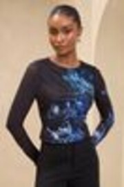 Lipsy Blue Mesh Long Sleeve Floral Top - Image 1 of 1