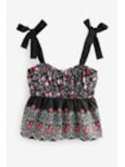 Cath Kidston Black Cherry Shirred Cami 100% Cotton Top - Image 1 of 1