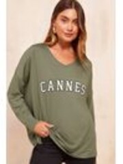 Friends Like These Khaki Graphic Slogan Soft Jersey V-Neck Long Sleeve Tunic Top - Image 1 of 1