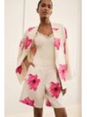 Ecru/Pink Floral Tailored Shorts with Linen - Image 1 of 1