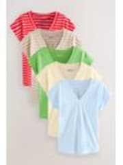 Bontanist Colours V-Neck Cap Sleeve 100% Cotton T-Shirts 5 Pack - Image 1 of 1