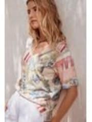 Scenic Chateu Print Cotton Modal Slouch V-Neck T-Shirt - Image 1 of 1