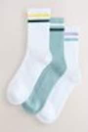 White/Blue Cushion Sole Ribbed Sport Ankle Socks 3 Pack With Arch Support - Image 1 of 1