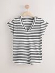 Black/White Monochrome Stripe V-Neck Cap Sleeve T-Shirt - Image 1 of 1
