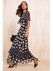 Friends Like These Black/White Short Sleeve Chiffon Tiered Maxi Dress - Image 1 of 1