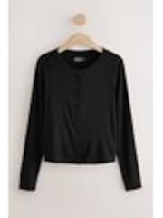 črna - Soft Touch Ribbed Long Sleeve Button Through Cardigan with Containing TENCEL™ Lyocell - Slika 1 iz 1