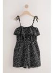 Negro/Blanco - Textured Jersey Frill Bandeau 100% Cotton Playsuit - Imagen 1 de 1