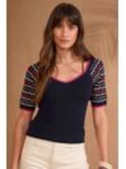 Love & Roses Navy Scallop Knitted top - Image 1 of 1