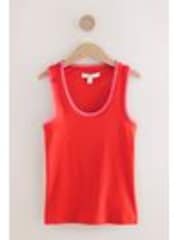 Red/Pink Contast Knit Trim Scoop Neck Sleeveless Tank Vest Top - Image 1 of 1