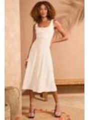 Love & Roses Neutral Tailored Tab Detail Linen Midi Dress - Image 1 of 1