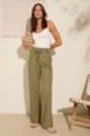 Friends Like These Khaki Green Wide Leg Linen Blend Trousers - Image 1 of 1