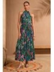 Green Tropical - Love & Roses Mesh Midaxi Halterneck Dress - Image 1 of 1