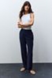 Navy Blue Elastic Back Straight Leg Modal Trousers - Image 1 of 1
