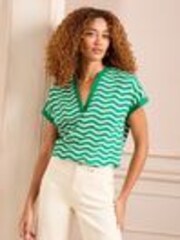 Vert et Blanc Wave Rayure - T-shirt Love & Roses en jersey à col en V - Image 1 de 1