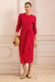 Love & Roses Red Crew Neck Scallop Long Sleeve Knitted Midi Dress - Image 1 of 1