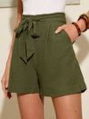 Friends Like These Green Linen Blend Elasticated Waist Shorts - Image 1 of 1