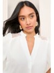 Friends Like These Ivory Short Sleeve Lace Notch Neck Blouse - Image 1 of 1