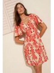 Friends Like These Red Floral V-Neck Angel Sleeve Mini Dress - Image 1 of 1