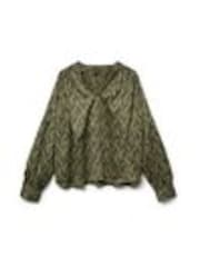 VERO MODA Green Graphic Printed Satin Balloon Sleeve Blouse - Image 1 of 1