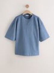 Blue Oversized 100% Cotton Short Sleeve Soft Touch Peached Feel Heavyweight T-Shirt - Image 1 of 1