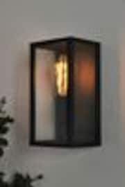 BHS Matt Black Chinon 1lt Glass Panel Outdoor Box Lantern - Image 1 of 1