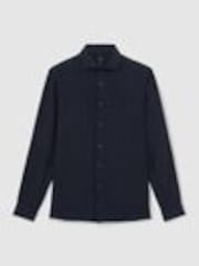 Reiss Navy Ruban Linen Striped Cutaway-Collar Shirt - Image 1 of 1
