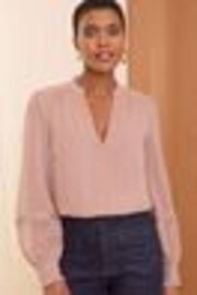 Love & Roses Pink V-Neck Hardware Long Sleeve Blouse - Image 1 of 1
