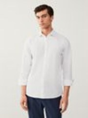 White Regular Fit Washed Dobby Long Sleeve Smart Cutaway Collar 100% Cotton Shirt - Image 1 of 1