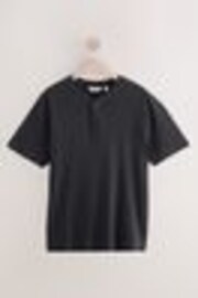 Noir - Ribbed Textured Grandad Neck T-Shirt - Image 1 de 1