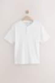 Blanc - Ribbed Textured Grandad Neck T-Shirt - Image 1 de 1