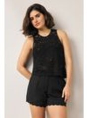 Negro - Scalloped Hem Embroidered Linen Rich Shorts - Imagen 1 de 1