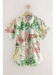 Vert/bleu à fleurs - Chemise 100% coton nouée à la taille - Image 1 de 1