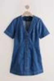 Blue Gingham V-Neck 100% Cotton Denim Dress - Image 1 of 1