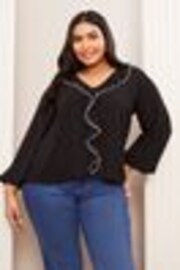 Friends Like These Black Curve Curves Long Sleeve Ruffle Blouse - Image 1 of 1