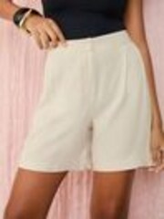 Friends Like These Neutral Tailored Elastic Back Shorts With Linen - Image 1 of 1