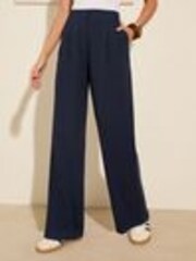 Friends Like These Navy Petite Wide Leg Tailored Trousers With Linen - Image 1 of 1