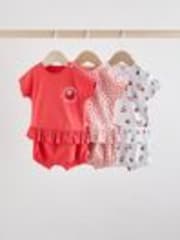 Red/ Pink/ White Strawberry - 6-teiliges Baby-Set mit Rüschen-T-Shirt und Shorts - Bild 1 von 1
