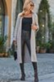 Sosandar Natural Cable Knit Button Cuff Longline Cardigan - Image 1 of 1