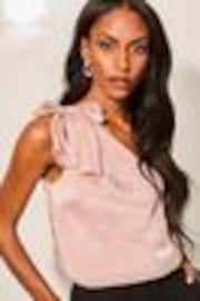 Lipsy Pink Hotfix One Shoulder Bow Top - Image 1 of 1