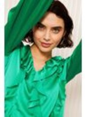Friends Like These Green Long Sleeve Crinkle Satin Ruffle Front Blouse - Image 1 of 1