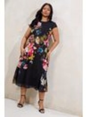 Lipsy Floral Printed Chiffon Fit And Flare Midi Dress - Imagen 1 de 1
