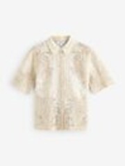 Neutral Crochet Lace Short Sleeve Holiday Shirt - Image 1 of 1